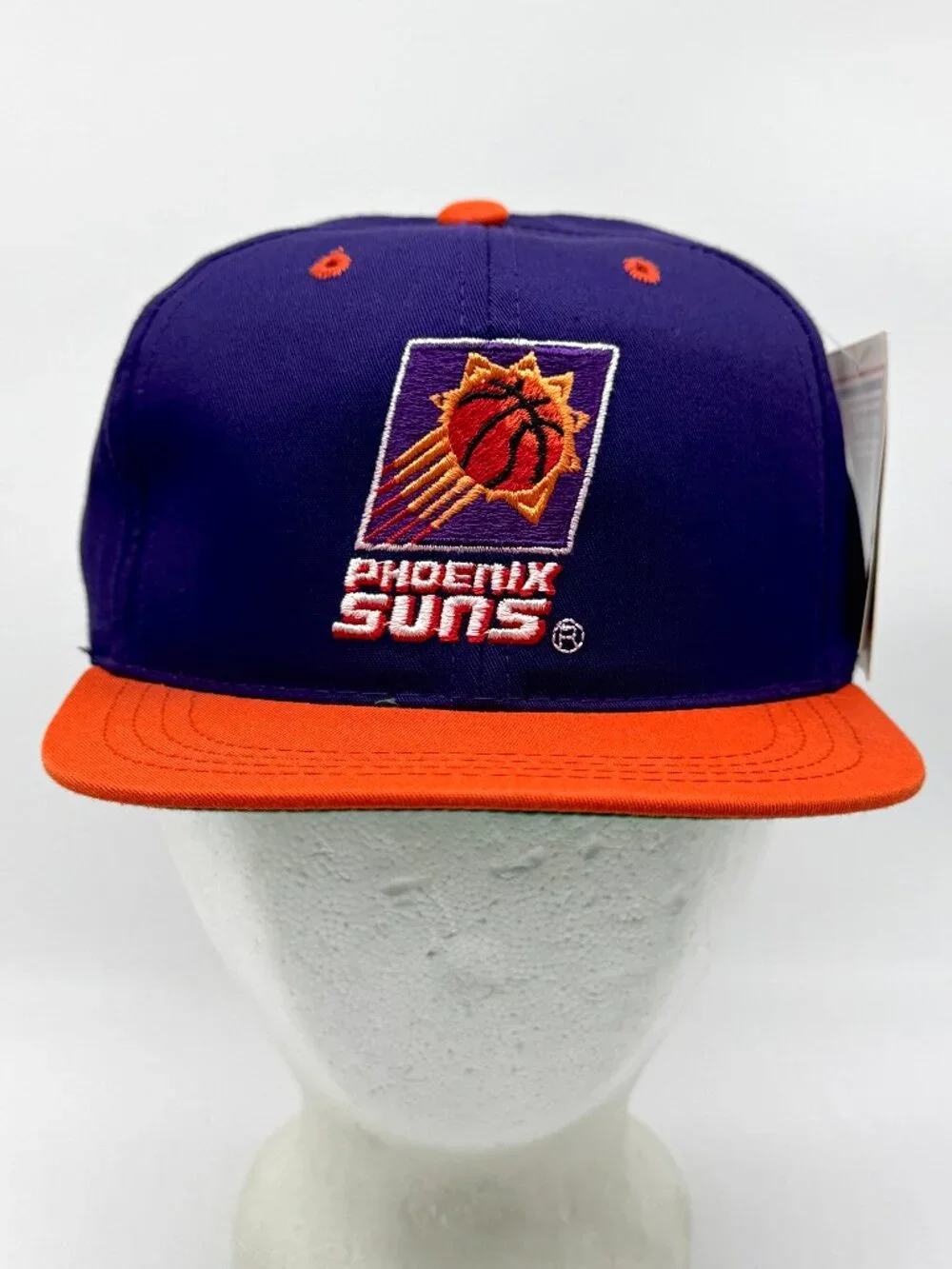 Vintage Phoenix Suns Deadstock Youth Logo 7 Snapback Hat NBA NWT Purple Orange